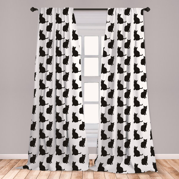 East Urban Home Ambesonne Cat Curtains, Black Cat On White Backdrop